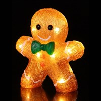 Noma 17cm Acrylic Gingerbread Man Christmas Light Up Decoration With Green Bow Tie (6925018)