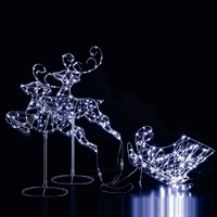 Noma 96cm Two White Flexi Reindeer With Sleigh Christmas Light Up Decoration (2525016)