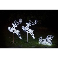 Noma Spun Acrylic Flying Reindeers & Sleigh with 90 LED Christmas Lights - 96cm (2514054)
