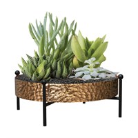Panacea Tabletop Succulent Round Tray Planter With Hammered Copper Finish & Stand (82197)