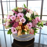 Pink and Cream Hat Box Floral Arrangement