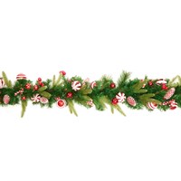Premier 1.8m Candy Cane Artificial Christmas Garland with Baubles & Cones (DF257098)