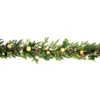 Premier 1.8m Silver & Gold Artificial Christmas Garland with Holly Leaves & Cones (DF257010)