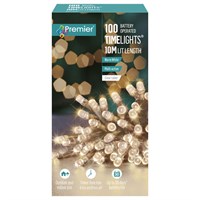 Premier 100 Warm White LED Battery Operated Christmas String Lights with Timer (Clear Cable) (LB112383WWC)