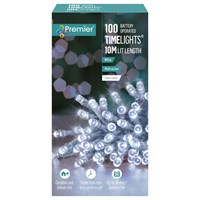 Premier 100 White LED Battery Operated Christmas String Lights with Timer (Clear Cable) (LB112383WC)