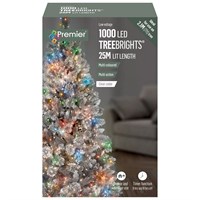 Premier 1000 Multi Colour Multi Action LED Treebrights Christmas String Lights (Clear Cable) (LV162179MC)