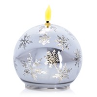 Premier 10cm Flickabright Silver Light Up Glass Sphere Christmas Candle (LB251064)