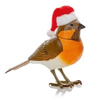 Premier 12.5cm Animated Christmas Robin with Santa Hat Decoration (MB201074)