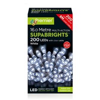 Premier 200 White Multi Action LED Supabrights Christmas String Lights (Clear Cable) (LV071255WC)