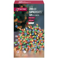 Premier 200 Multi Coloured Multi Action LED Supabrights Christmas String Lights (Clear Cable) (LV071255MC)