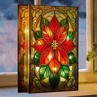 Premier 21cm Poinsettia Stained Glass Light Up Christmas Decoration (LB251400)