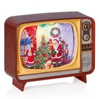 Premier 21cm Retro TV Light Up Christmas Water Spinner with Santa Scene (LB261594)