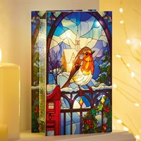 Premier 21cm Robin on Gate Stained Glass Decoration 25 Warm White LEDs (LB263048)