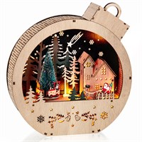 Premier 23cm Wooden Bauble Light Up Christmas Rotating Village Scene (LB261519)