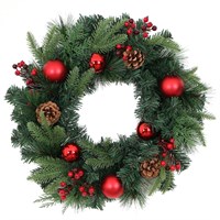 Premier 40cm Red Bauble & Pine Cone Artificial Christmas Wreath (SSQ1038R-40)