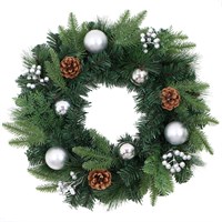 Premier 40cm Silver Bauble & Pine Cone Artificial Christmas Wreath (SSQ1038S-40)