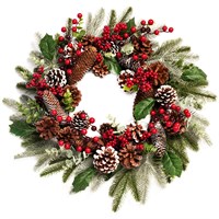 Premier 50cm Berry & Cone Artificial Christmas Wreath with Bay Leaves (DF257002)