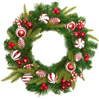 Premier 50cm Candy Cane Artificial Christmas Wreath with Baubles & Cones (DF257097)