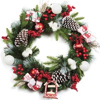 Premier 50cm Cone & Berry Artificial Christmas Wreath with Hanging Decoration (DF237035)