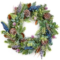 Premier 50cm Eucalyptus Thistle Artificial Christmas Wreath with Blackberry & Cones (DF247276)
