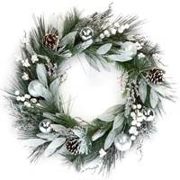 Premier 50cm Frosted Eucalyptus Wreath with Baubles & Cones (DF267036)