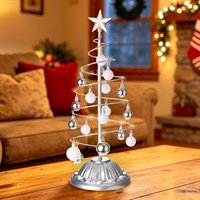 Premier 50cm Silver Metal Light Up Christmas Tree Decoration with Baubles (LB261332S)