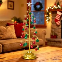 Premier 70cm Gold Metal Light Up Christmas Tree Decoration with Baubles (LB261333G)
