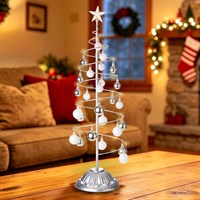 Premier 70cm Silver Metal Light Up Christmas Tree Decoration with Baubles (LB261333S)