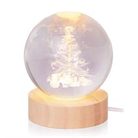 Premier 8cm 3D Etched Light Up ChristmasGlass Ball with Christmas Tree (UB251629)