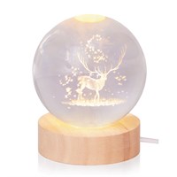 Premier 8cm 3D Etched Light Up ChristmasGlass Ball with Reindeer (UB251629)
