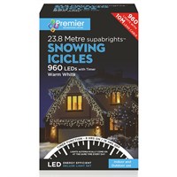 Premier 960 (23.8m) Warm White LED Snowing Icicles Supabright Christmas String Lights(LV162186WW)