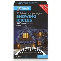 Premier 960 (23.8m) White LED Snowing Icicles Supabright Christmas String Lights (LV162186W)