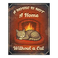 Primus A Home With A Cat Metal Outdoor Garden Decor Wall Sign (PH1030)