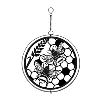 Primus Black Metal Honey Bees Hanging Garden Decor Silhouette Orbit Spinner (PT2107BK)