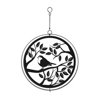 Primus Black Metal Robin In Tree Hanging Garden Decor Silhouette Orbit Spinner (PT2108BK)