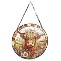 Primus Highland Cow Stained Glass Hanging Garden Decor Suncatcher (PT2216)