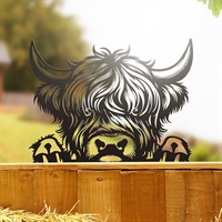 Primus Metal Highland Cow Peeking Farmyard Garden Decor Silhouette (PF1051)