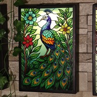 Primus Peacock Backlit Solar Suncatcher Garden Decor Wall Art (PA1254)