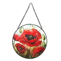 Primus Poppy Stained Glass Hanging Garden Decor Suncatcher (PT2215)