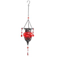 Primus Red Glass Moroccan Solar Garden Decor Lantern (PT6207)