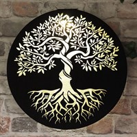 Primus Tree Of Life Metal Round Solar Garden Decor Wall Panel (PA1024BK)
