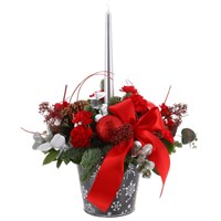 Red and Silver Snowflake Tin Christmas Arrangement