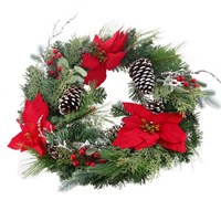 Sage 60cm Poinsettia Mistletoe Artificial Christmas Wreath (Z73353LA)