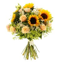 Sunflower and Daisy Hand Tied Floral Bouquet