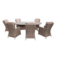 Sunnii Elba Beige 6 Seat Oval Outdoor Garden Furniture Dining Set