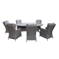 Sunnii Elba Grey 6 Seat Oval Outdoor Garden Furniture Dining Set