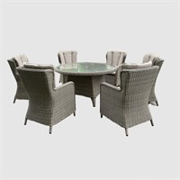 Sunnii Lifestyle Elba Beige 6 Seat Round Outdoor Garden Furniture Dining Set (682 N)