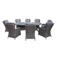 Sunnii Lifestyle Elba Grey 8 Seat Oval Outdoor Garden Furniture Dining Set (683 G)