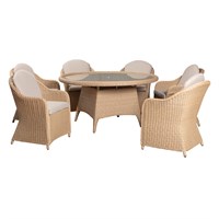 Sunnii Sardinia Beige 6 Seat Round Outdoor Garden Furniture Set