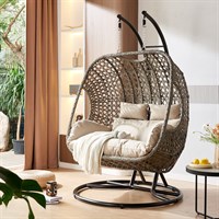 Supremo Double Hanging Outdoor Garden Furniture Egg Chair - Stone Leather/Wheat (Beige) (C50.041.22.18.0)
